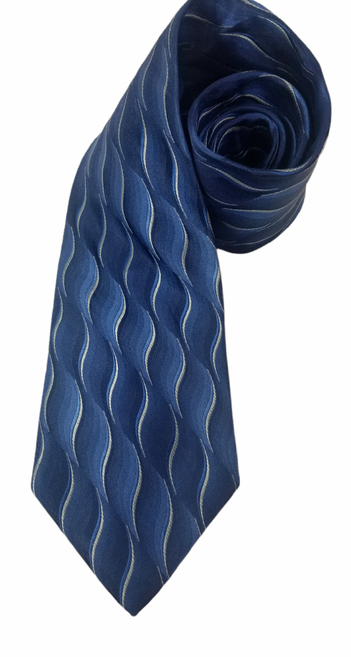 Zylos by George Machado Neck Tie Blue Geometric 100% Silk 56" x 3.5"